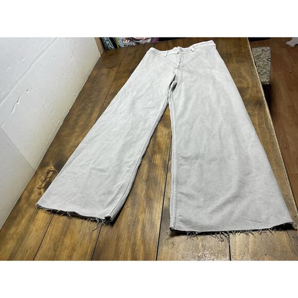 Zara The Marine Straight Jeans Womens 8 Gray High Rise Wide Leg Raw Hem Denim - Picture 1 of 11